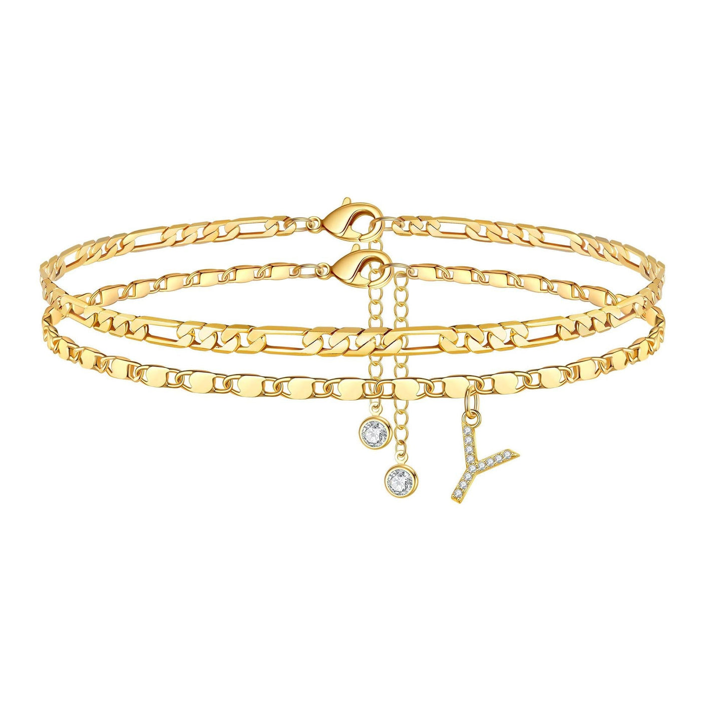 2-teiliges 14k Diamant-Anfangsbuchstaben-Fußkettchen