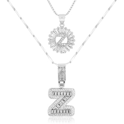2-teiliges 14k Diamant-Anfangsbuchstaben-Halsketten-Set