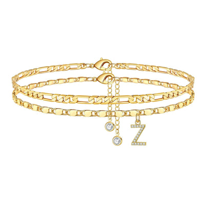 2-teiliges 14k Diamant-Anfangsbuchstaben-Fußkettchen