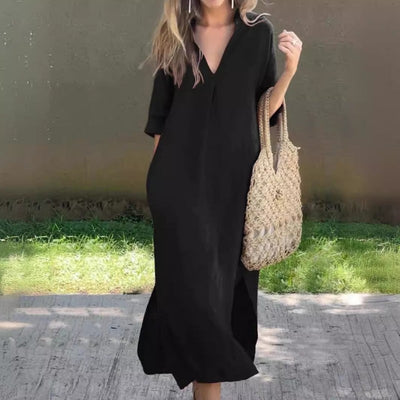 Rebecca® | Lässiges Leinenkleid mit V-Ausschnitt