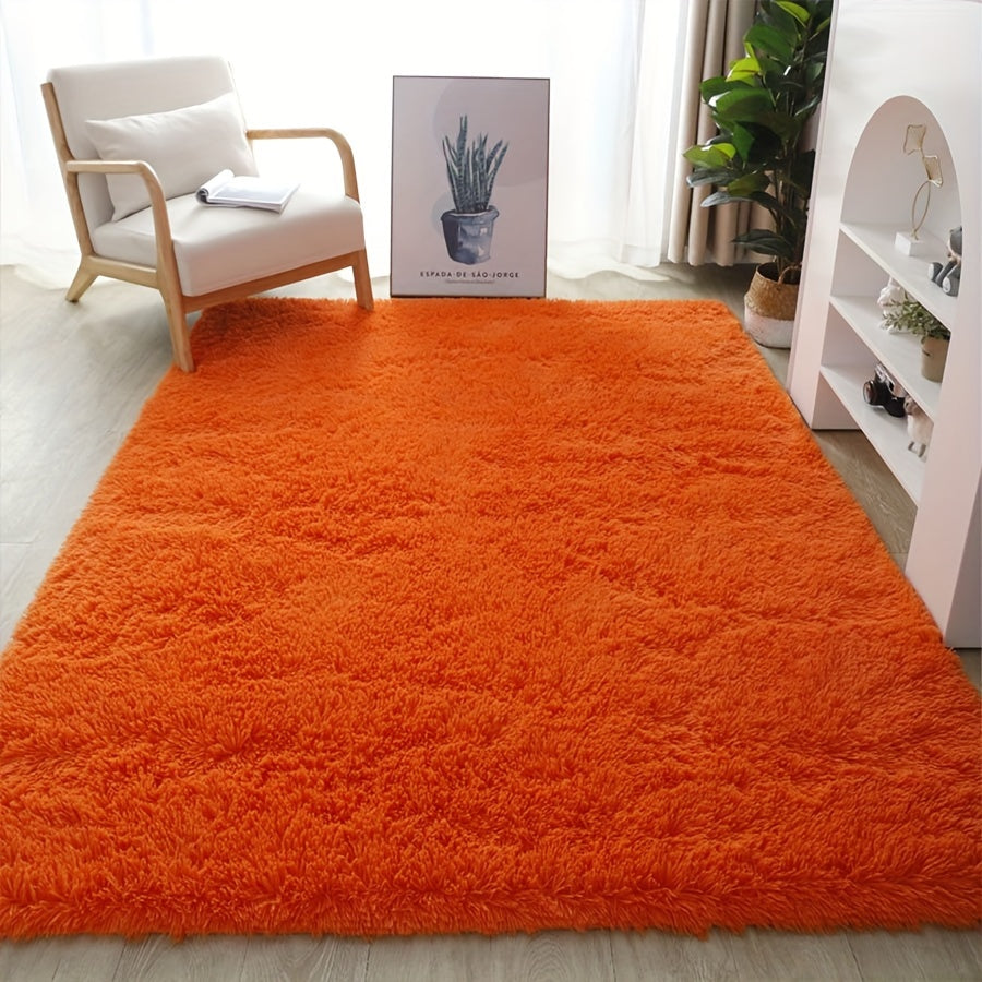 Weicher & Flauschiger Orangefarbener Shaggy-Teppich – Leicht zu Reinigen