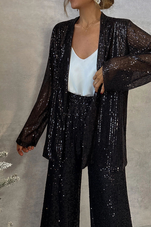 Zweiteiliges Set mit Pailletten | Weite Hose & Blazer | Glamourös und Elegant