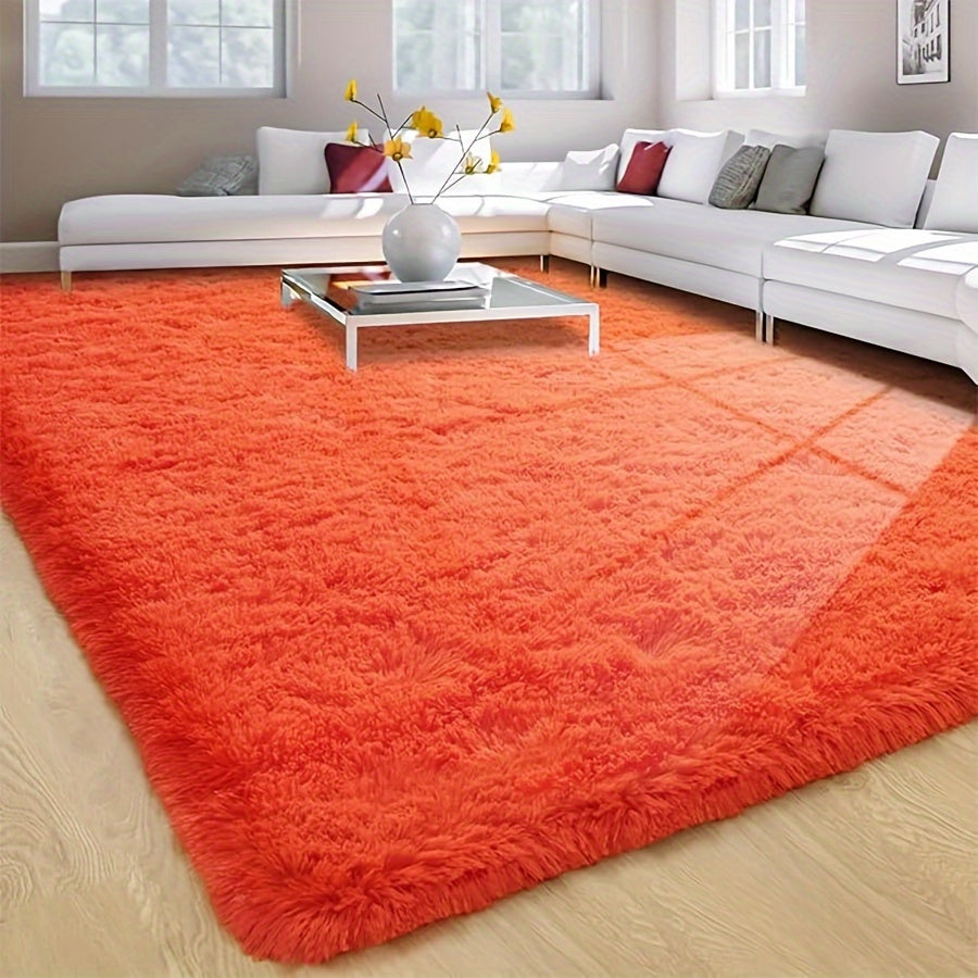 Weicher & Flauschiger Orangefarbener Shaggy-Teppich – Leicht zu Reinigen