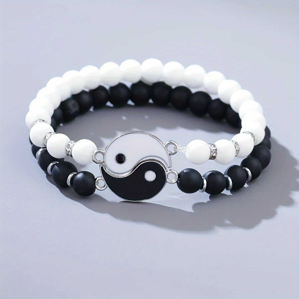 2 Stück Yin Yang Tai Chi Armbänder für Damen – Elegantes & Vintage-Perlendesign
