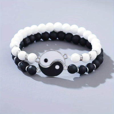2 Stück Yin Yang Tai Chi Armbänder für Damen – Elegantes & Vintage-Perlendesign
