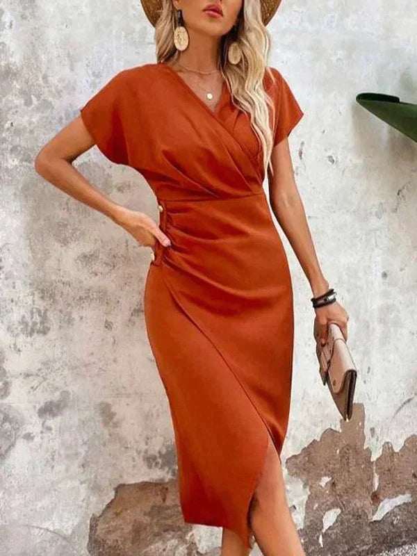 Patricia® | Orangefarbenes Midikleid mit V-Ausschnitt und Schlitz