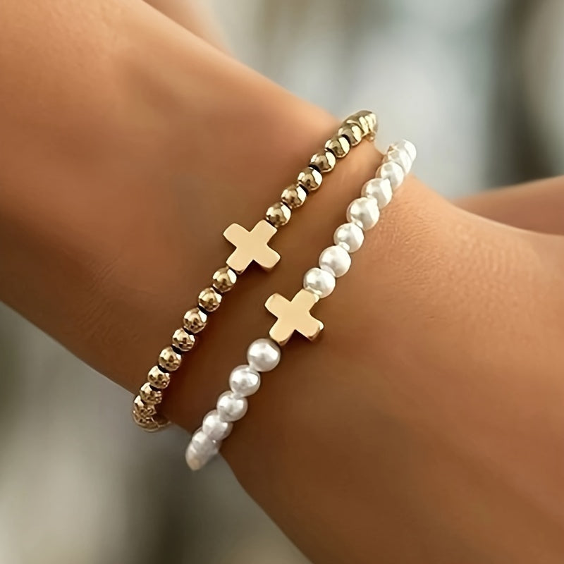 2-teiliges Armband-Satz – Elegante goldfarbene Akzente