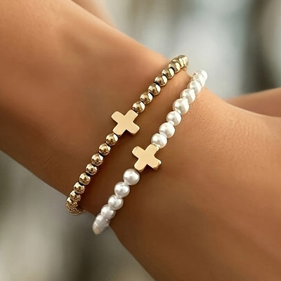 2-teiliges Armband-Satz – Elegante goldfarbene Akzente