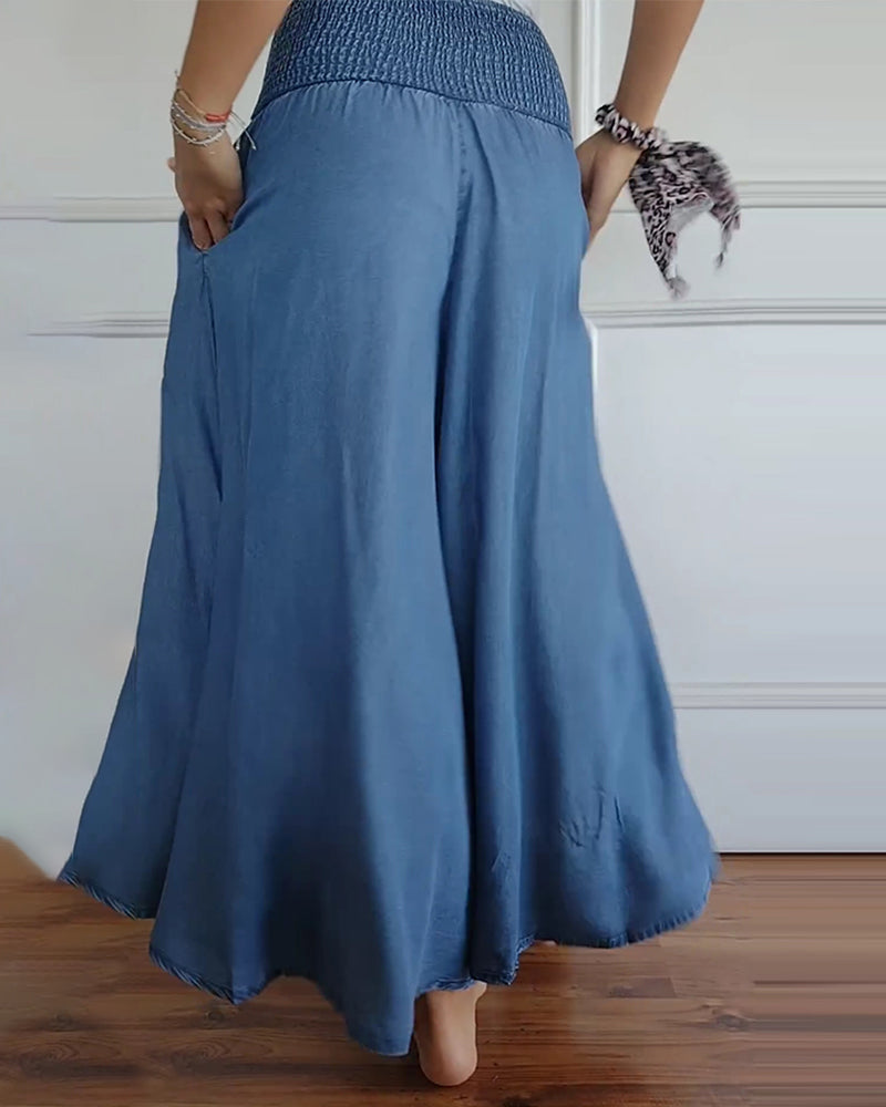 Weite Hose mit Smockbund | Maxi-Länge | Lässiger Fall