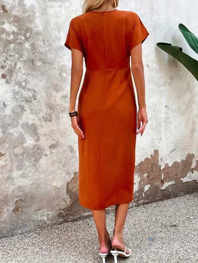 Patricia® | Orangefarbenes Midikleid mit V-Ausschnitt und Schlitz