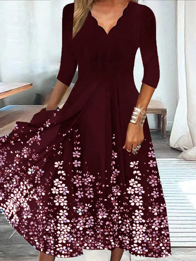 Sabrina® | Geblümtes Midikleid mit V-Ausschnitt