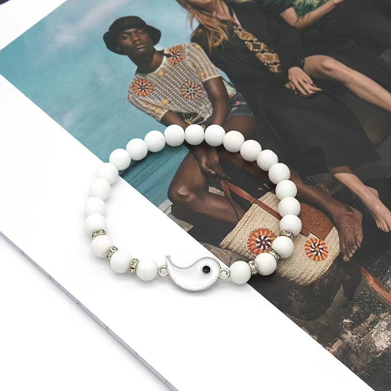 2 Stück Yin Yang Tai Chi Armbänder für Damen – Elegantes & Vintage-Perlendesign