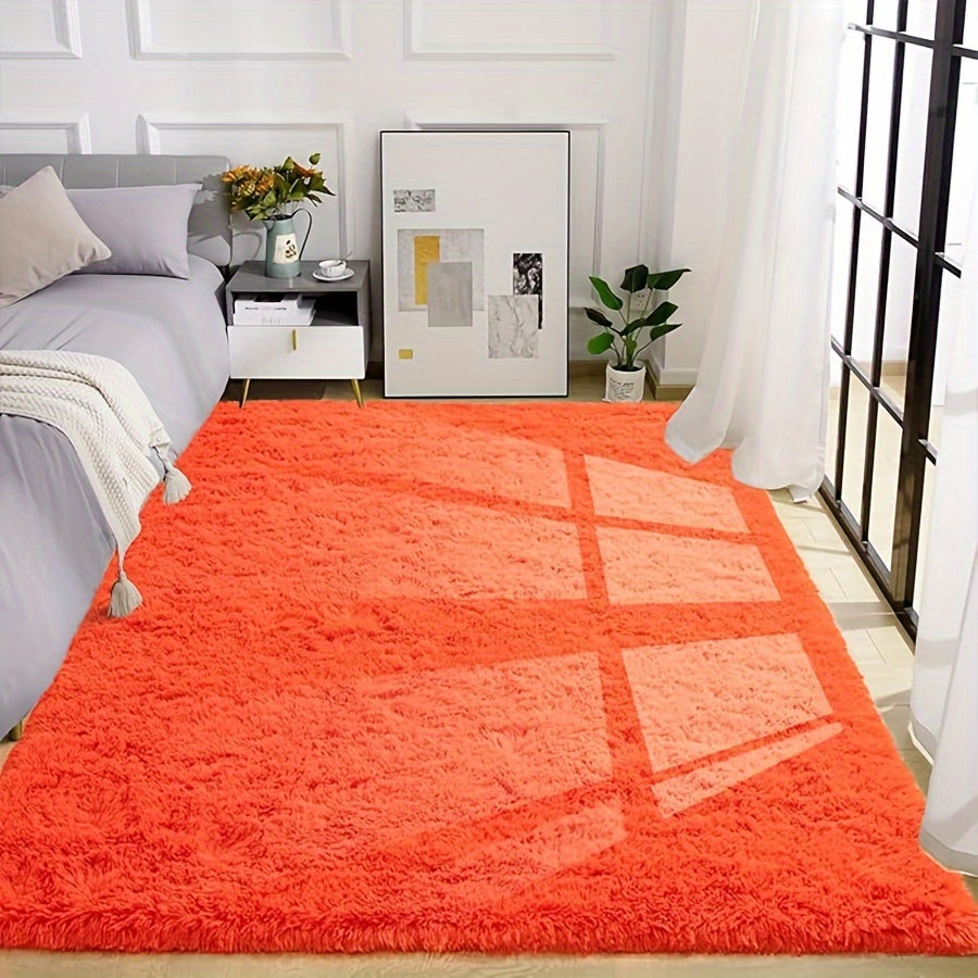 Weicher & Flauschiger Orangefarbener Shaggy-Teppich – Leicht zu Reinigen