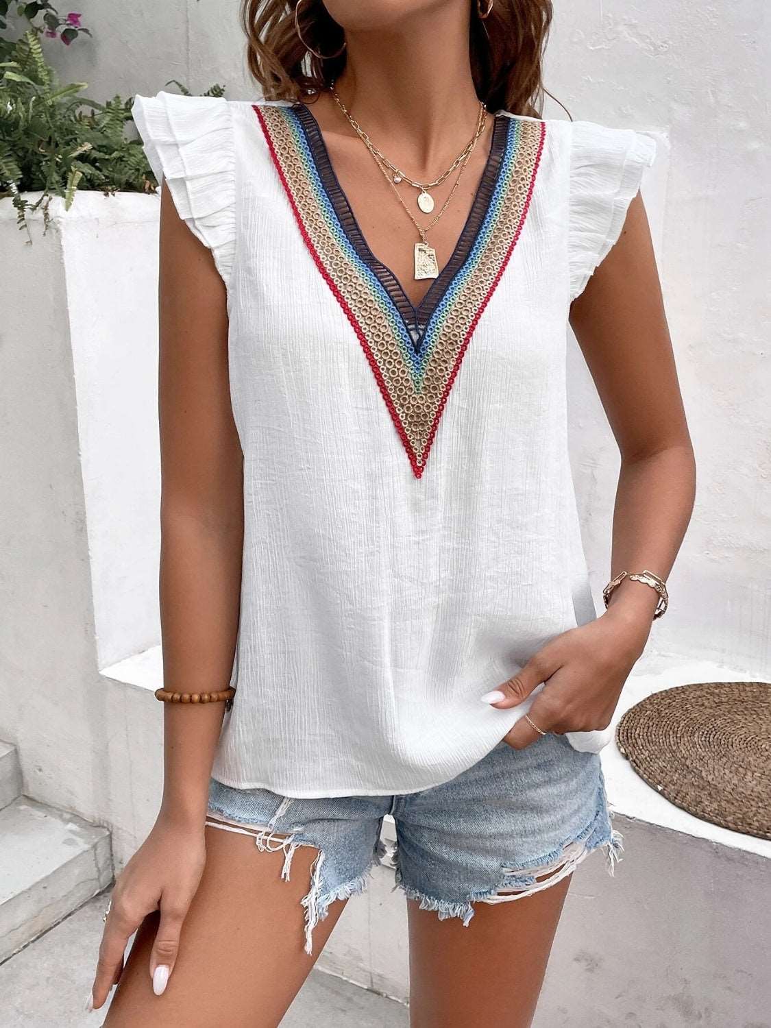 Georgia® | Kurzarm-Rüschenbluse mit V-Ausschnitt