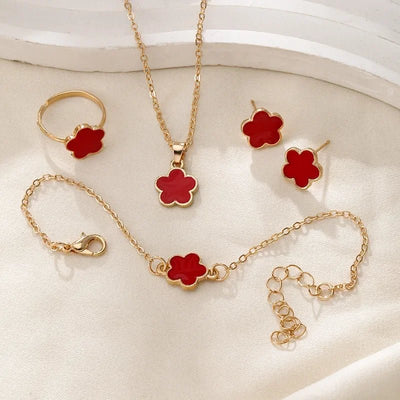 Zarter Glücklich Blumen Kleeblatt Halskette, Armband, Ohrringe, und Ringe Set