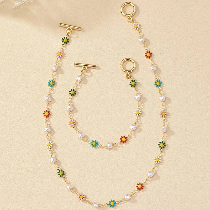Zarter Frühling Blumen Perlen Armband und Halskette Set