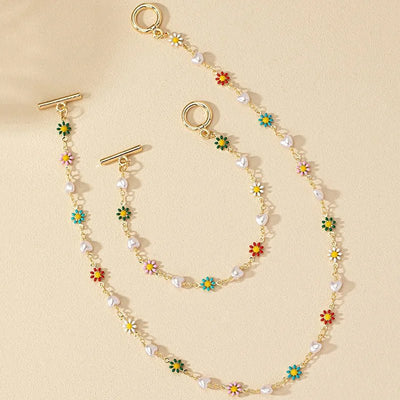 Zarter Frühling Blumen Perlen Armband und Halskette Set