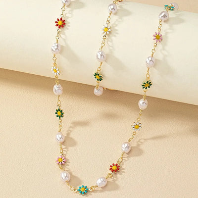 Zarter Frühling Blumen Perlen Armband und Halskette Set