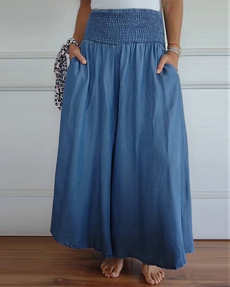 Weite Hose mit Smockbund | Maxi-Länge | Lässiger Fall