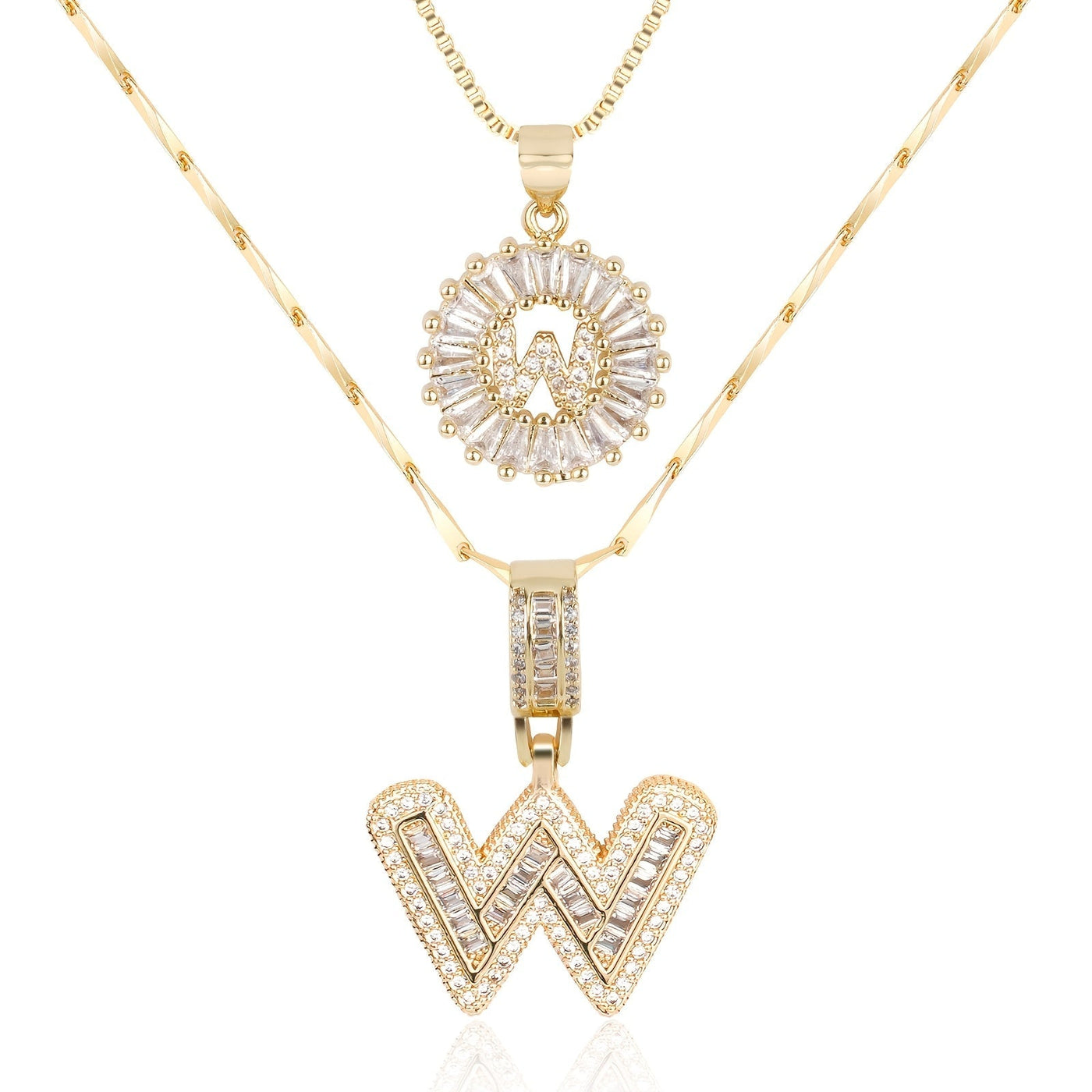 2-teiliges 14k Diamant-Anfangsbuchstaben-Halsketten-Set