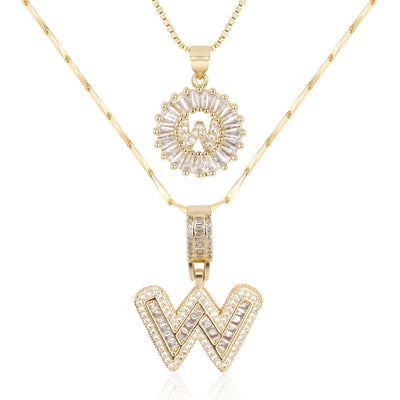 2-teiliges 14k Diamant-Anfangsbuchstaben-Halsketten-Set