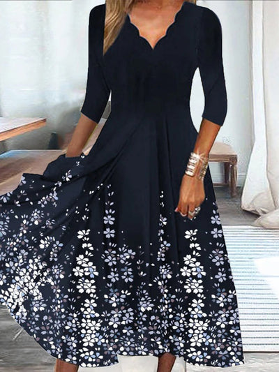 Sabrina® | Geblümtes Midikleid mit V-Ausschnitt