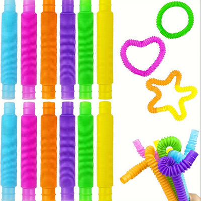 2 Stück Bunte Elastische Pop-Rohre – Sensorische Dehnen- & Quietscht-Spielzeuge