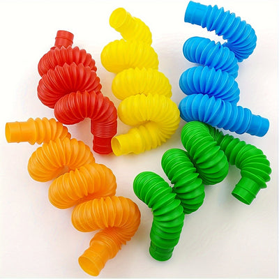 2 Stück Bunte Elastische Pop-Rohre – Sensorische Dehnen- & Quietscht-Spielzeuge
