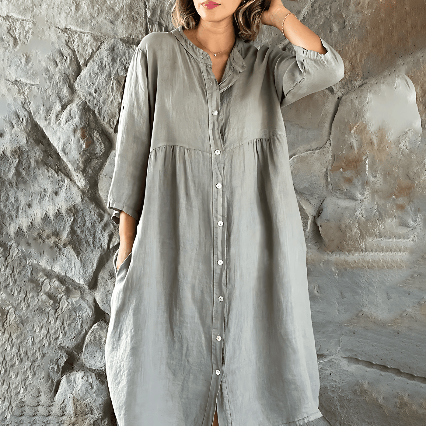 Mercedes® | Langärmliges, geknöpftes Midikleid