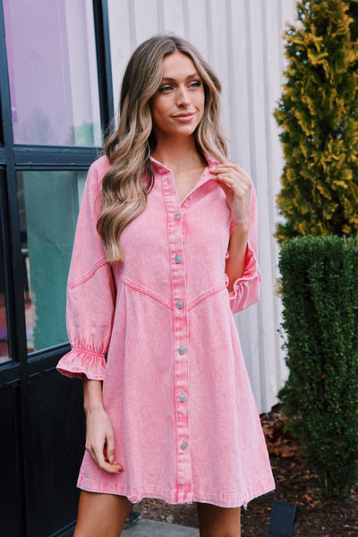Josefina® | Langes Jeanskleid mit langen Ärmeln, Rosa