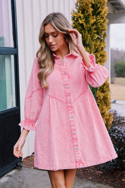 Josefina® | Langes Jeanskleid mit langen Ärmeln, Rosa