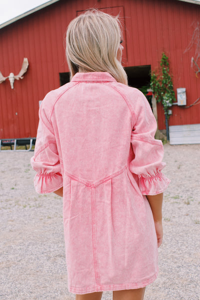 Josefina® | Langes Jeanskleid mit langen Ärmeln, Rosa