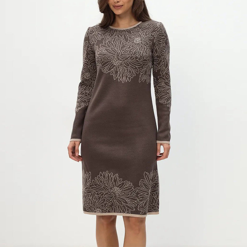 Pearl® | Bedrucktes, langärmliges Kleid mit Rundhalsausschnitt