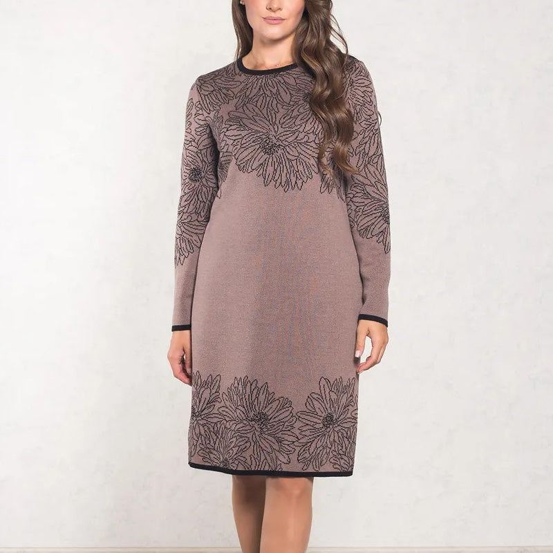 Pearl® | Bedrucktes, langärmliges Kleid mit Rundhalsausschnitt