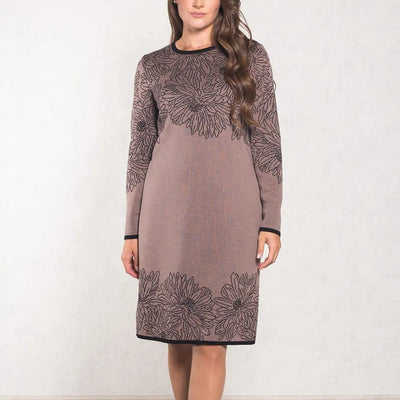 Pearl® | Bedrucktes, langärmliges Kleid mit Rundhalsausschnitt