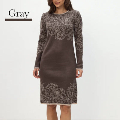 Pearl® | Bedrucktes, langärmliges Kleid mit Rundhalsausschnitt